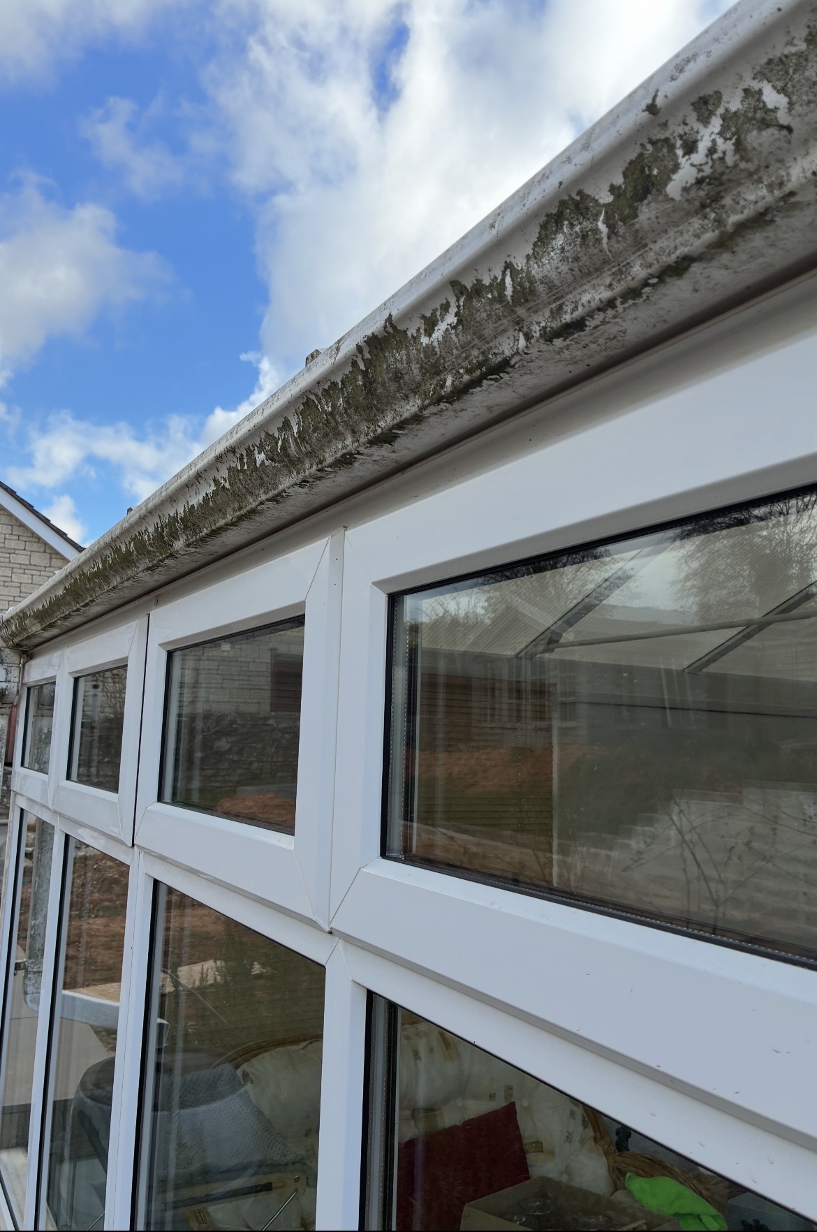 Gutter and fascia before exterior cleaning